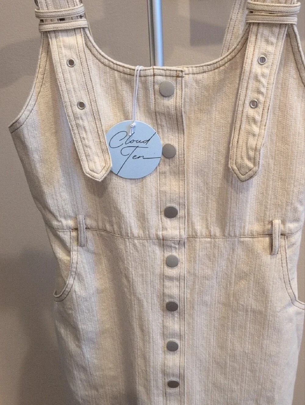 Women's Cloud Ten Denim Cream Button-Front Overall Jumper - Picture 8 of 11